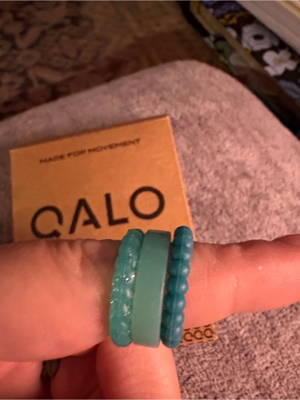 QALO Teal Stackable Resin Ring Trio